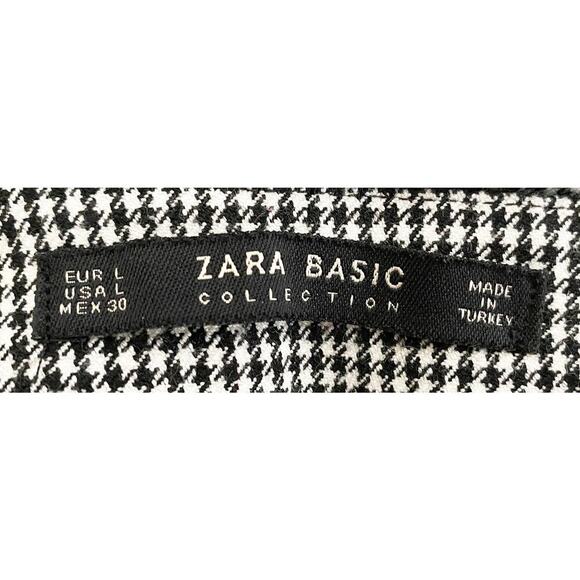 Zara Basic Collection Women's Black White Houndstooth Pants Ruffle Trim Pockets - Picture 6 of 8